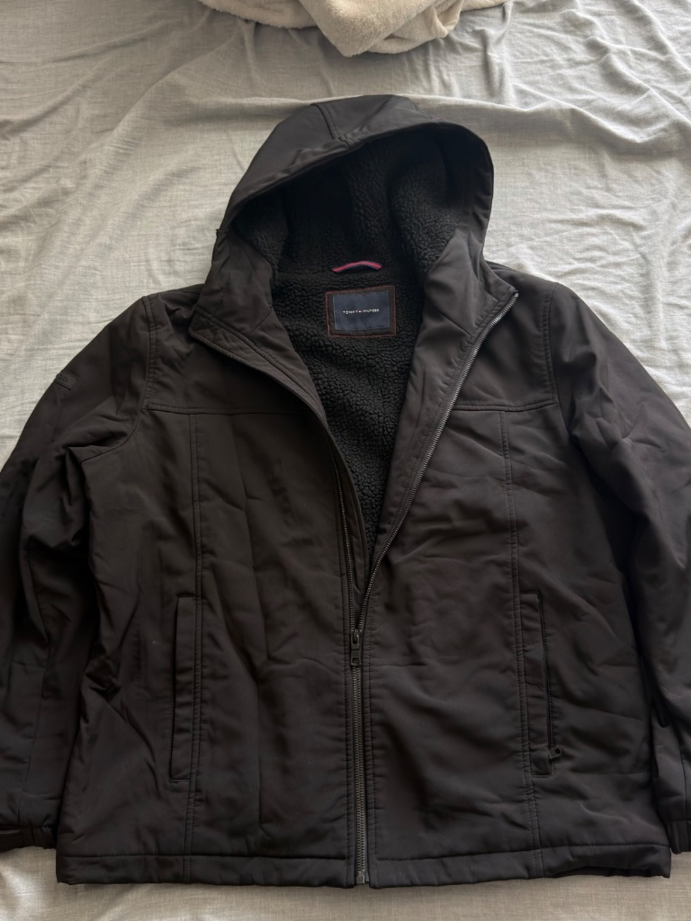 Tommy Hilfiger Water-Repellent Hooded Jacket — Black, Men's Large - Picture 2 of 3